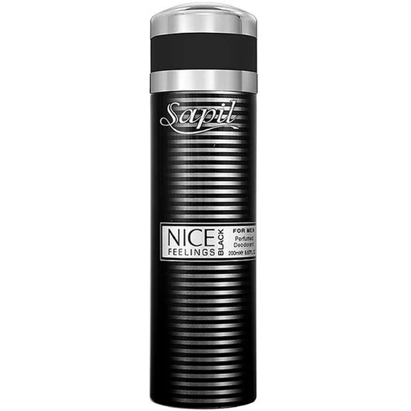 اسپری بدن نایس فیلینگز مشکی مردانه ساپیل اصل دئودورانت 24 ساعته 200 میل | Sapil NICE FEELINGS Black For Men Deodorant Body Spray 200ml